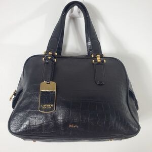 Ralph Lauren LRL Gold Copper Embossed Leather Handbag with Crocodile Top Handle